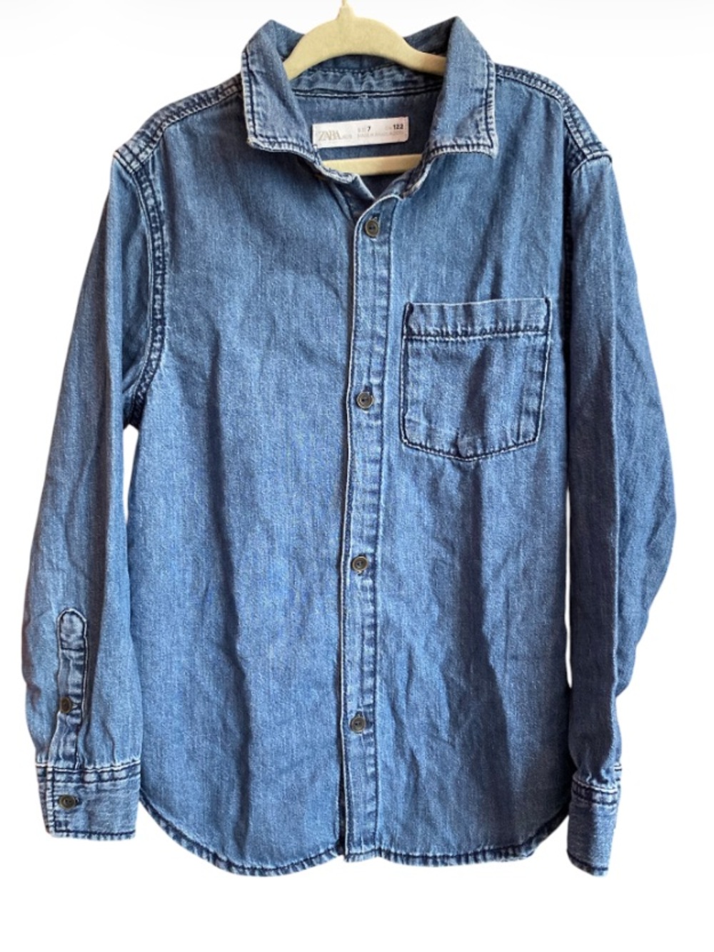 Zara Blue Denim Button-Up Shirt Size 7